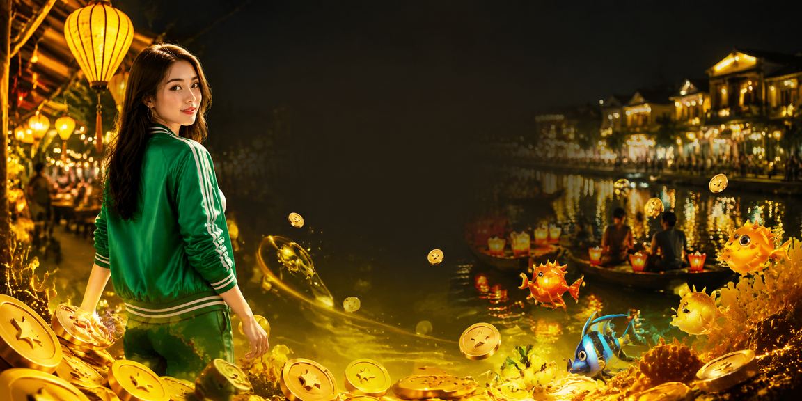 Cảnh chợ đêm Hội An nhộn nhịp với người dùng chơi casino trực tuyến và đặt cược thể thao trên điện thoại